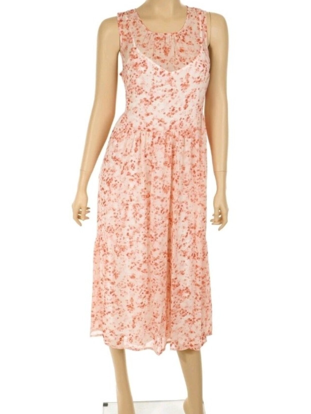 Vera Wang Peach Floral Sleeveless Midi Dress - Picture 5 of 10